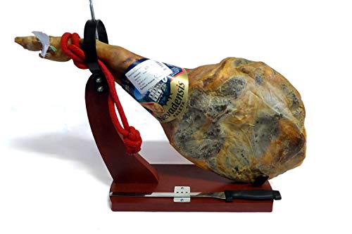 4,25kg Serrano-Schinken Set DUROC | mit Bock und Messer | OHNE ZUSATZSTOFFE | Paleta Gran Reserva Vorderschinken mit Knochen | aus Treveléz von Jamón y Vino - Spanische Delikatessen