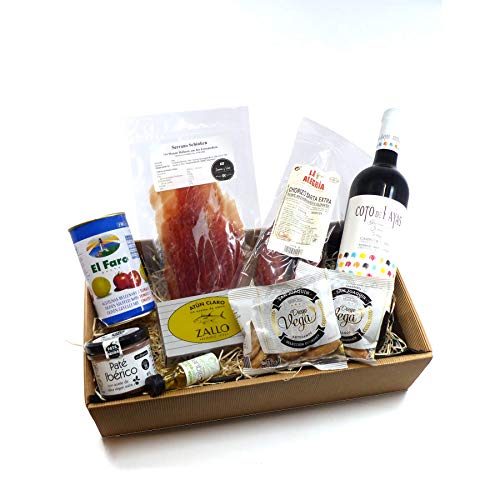 Feinkost Geschenk-Box GOURMET mit Chorizo, Rotwein, Thunfisch, Oliven, etc. | spanische Delikatessen schenken von Jamón y Vino - Spanische Delikatessen