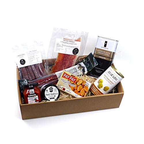 Geschenk-Box SCHLEMMERBOX mit Olivenöl, Salami und spanischen Tapas und Feinkost Delikatessen von Jamón y Vino - Spanische Delikatessen