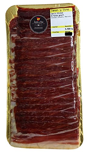 Ibérico Schinken "Cebo de Campo" vom Pata Negra Schwein aus Spanien, Freilandhaltung und OHNE ZUSATZSTOFFE, mehr als 36 Monate gereift, geschnitten und vakuumiert (2x 150g) von Jamón y Vino - Spanische Delikatessen