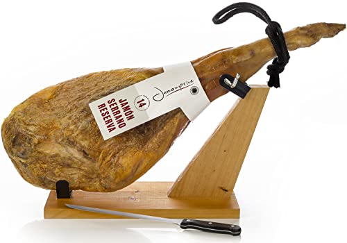 Jamonprive Serrano Schinken Reserva + Schinkenhalter + Messer 6.2 - 6.8 Kg - Spanischer Schinken von Jamonprive