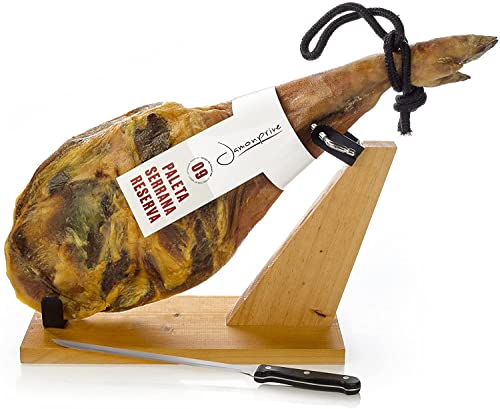 Serrano Schinken (Vorderschinken) Reserva + Schinkenhalter + Messer 4,5-5 Kg - Spanischer Schinken von Jamonprive