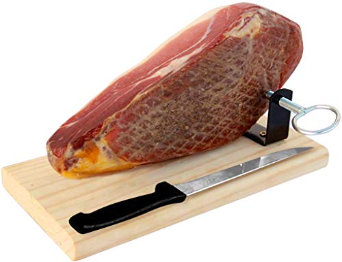 Serrano Schinken Gereift ohne Knochen + Schinkenhalter + Schinkenmesser 1 Kg - Mini Spanischer Schinken Jamonprive von Jamonprive