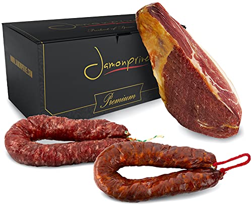 Serrano Schinken gereift ohne Knochen Gran Reserva 1 kg (Jamon Serrano) + Chorizo Paprikawurst 200 g + Salchichón Dauerwurst Extra 200 g – Jamonprive Premium von Jamonprive