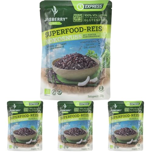 Bio Vollkorn Express-Reis Jasberry Superfood 200g - Variante Kokosnuss (Packung mit 4) von Jasberry