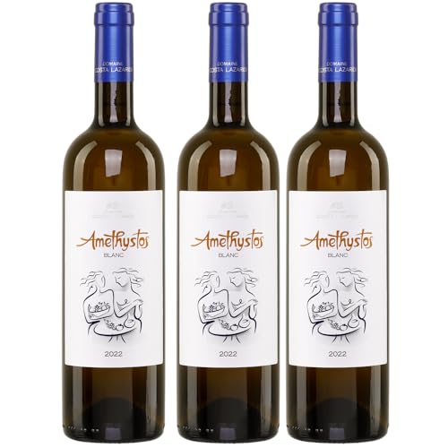 Amethystos Weißwein trocken 3x 0,75l Flasche | Griechischer Weißwein trocken | Costa Lazaridi | 12,5% Vol.. | +20ml Jassas Olivenöl von Jassas Griechische Feinkost