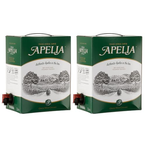 Apelia weiß trocken 2x 3,0l Bag-in-Box | Trockener Weißwein aus Griechenland | 11% Vol. | Kourtaki | + 20ml Jassas Olivenöl von Jassas Griechische Feinkost