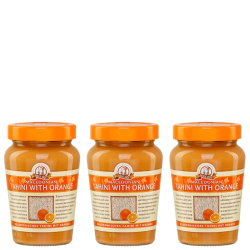 Griechisches Tahini Sesampaste mit Orange 3x 350g Glas | Klassiker der Griechischen Küche | +20ml Jassas Olivenöl von Jassas Griechische Feinkost