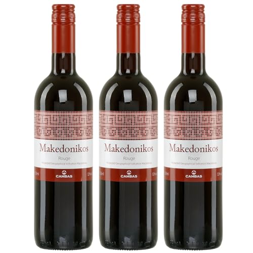 Makedonikos Cambas rot halbtrocken 3x 0,75l | Halbtrockener Rotwein aus Griechenland | 12% Vol. | +20ml Jassas Olivenöl von Jassas Griechische Feinkost