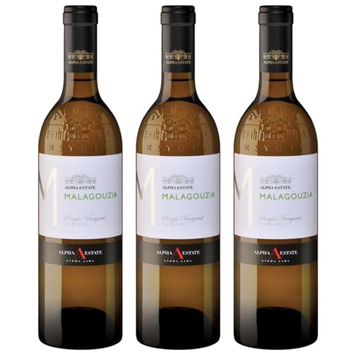 Malagouisa weiß trocken 3x 0,75l Alpha Estate | Trockener Weißwein aus Griechenland | 13% Vol. | + 20ml Jassas Olivenöl von Jassas Griechische Feinkost