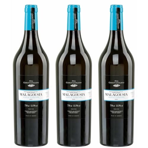 Malagouisa weiß trocken 3x 0,75l Ktima Gerovassilou | Trockener Weißwein aus Griechenland | 13,5% Vol. | + 20ml Jassas Olivenöl von Jassas Griechische Feinkost