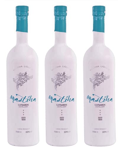 Masticha Likör 3x 0,7l 22% Vol. | Katsaros Distillery | Mastix | Mastiha | Mit dem Baumharz aus Chios | + 20ml Jassas Olivenöl von Jassas Griechische Feinkost