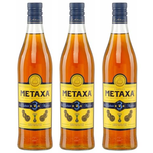 Metaxa 3 Sterne 3x 0,7l Flasche | Griechischer Weinbrand | Original Metaxa | 33% Vol. | +20ml Jassas Olivenöl von Jassas Griechische Feinkost