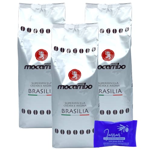 Mocambo Espresso Brasilia E Aroma Silber 3x 1000g | Ganze Bohnen | Kräftig-Vollmundiger Espresso | Traditionelle Langzeit-Trommelröstung | + Jassas Gebäck von Jassas Griechische Feinkost