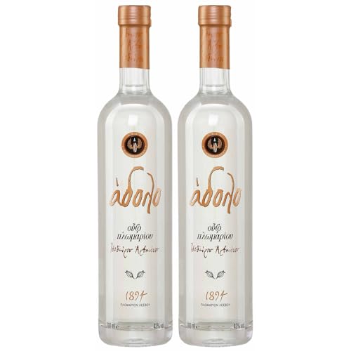 Ouzo Adolo 2x 0,7l Flasche | Destillerie Plomari Arvanitis | 42% Vol. | Ouzo aus Griechenland | +20ml Jassas Olivenöl von Jassas Griechische Feinkost