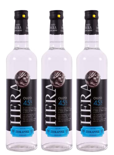 Ouzo Hera 45% 3x 0,5l | Hergestellt auf Samos | Einzigartiges Aroma | Giokarinis Distillery | + 20ml Jassas Olivenöl von Jassas Griechische Feinkost