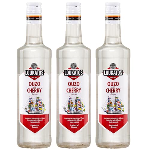 Ouzo Loukatos mit Kirschgeschmack 3x 0,5l Flasche | Ouzo Kirsche | Ouzo Cherry | 38% Vol. | +20ml Jassas Olivenöl von Jassas Griechische Feinkost