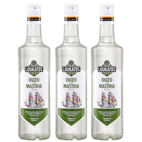 Ouzo Loukatos mit Masticha 3x 0,5l Flasche | Ouzo Spezialität aus Griechenland | 38% Vol. | +20ml Jassas Olivenöl von Jassas Griechische Feinkost