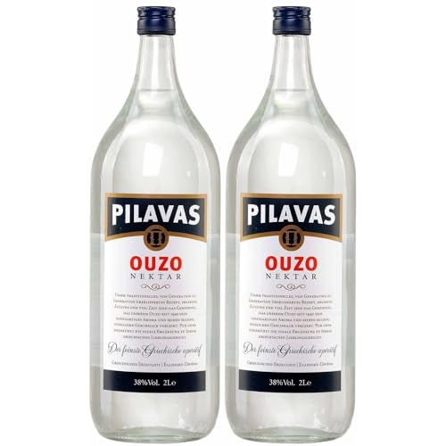 Ouzo Pilavas Nektar 2x 2,0l Magnum Flasche 38% Vol. | Der milde Ouzo aus Patras | + 20ml Jassas Olivenöl von Jassas Griechische Feinkost