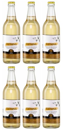 Retsina Samos 6x 0,5l Flasche | Geharzter Weißwein vom Weingut UWC Samos aus Griechenland | 100% Muskat Traube | 13% Vol. | +20ml Jassas Olivenöl von Jassas Griechische Feinkost