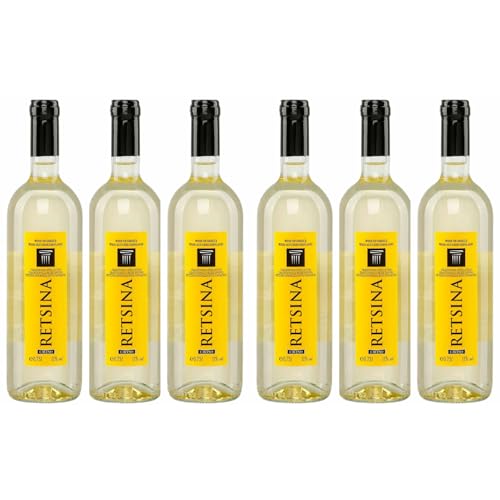 Retsina weiß Cavino 6x 0,75l Flasche | Geharzter Weißwein aus Griechenland | 12% Vol. | + 20ml Jassas Olivenöl von Jassas Griechische Feinkost