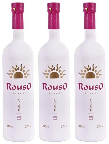 Rouso Likör 3x 0,7l 22% Katsaros | Rouzo Likör | Roter Ouzo | Anis Likör mit roten Früchten | + 20ml Jassas Olivenöl von Jassas Griechische Feinkost