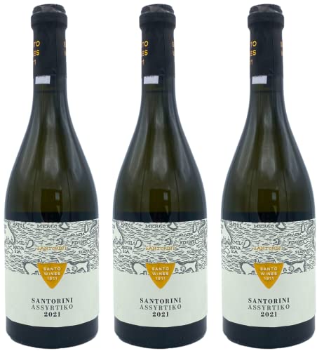 Santorini Assyrtiko P.D.O. Weißwein 3x 0,75l Santo Wines | Trockener Weißwein aus Santorini | 14% Vol. | + 20ml Jassas Olivenöl von Jassas Griechische Feinkost