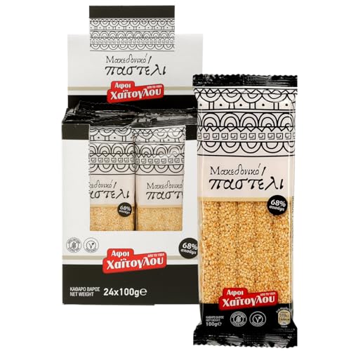 Sesam Honig Riegel Pastelli 24x 100g Box | Griechischer Sesamriegel mit Honig verfeinert | +20ml Jassas Olivenöl von Jassas Griechische Feinkost