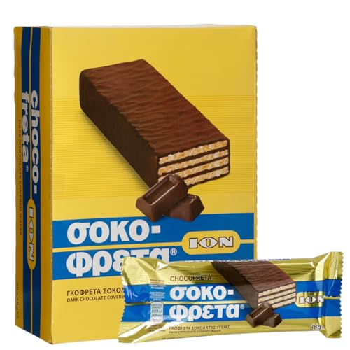 Sokofreta (Schokofreta) Zartbitter Schokolade 20x 38g Riegel | Griechische Schokowaffel Blau | ION | +20ml Jassas Olivenöl von Jassas Griechische Feinkost