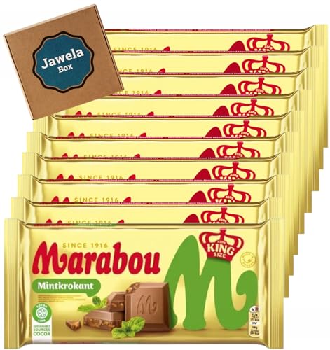 10 x Marabou Mint Krokant Minze Krokant Schokolade - 10 x XXL Tafel 220g - Jawela Set - 10er Set Großpackung - Rainforest Alliance zertifiziert von Jawela