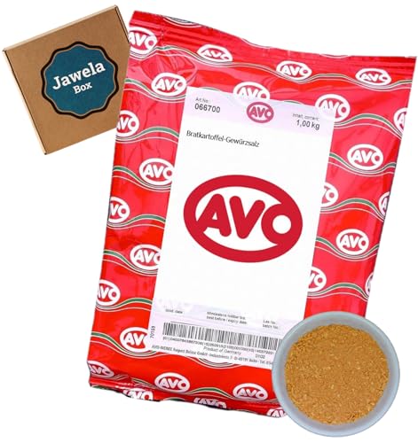 AVO Bratkartoffel Gewürzsalz 1kg - Jawela Box - Zwiebel-Kümmel-Note mit Pfeffer - rötliche feine Mischung - Großpackung für Zuhause und Gastronomie von Jawela