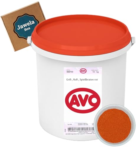 AVO Grill-, Roll-, Spießbraten rot 10 kg - Jawela Box - 10 kg Eimer Rollbraten Spießbraten Gewürzsalz Gewürzmischung - Metzgergewürz Fleisch Fisch – Großpackung Gastronomie Catering Veranstaltungen von Jawela