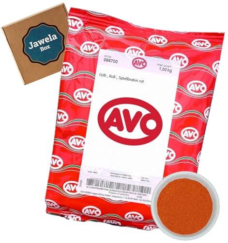 AVO Grill-, Roll-, Spießbraten rot 1kg - Jawela Box - Gewürzsalz Gewürzmischung Paprika Pfeffer Curry Kümmel - Metzgergewürz Fleisch Fisch – Großpackung von Jawela