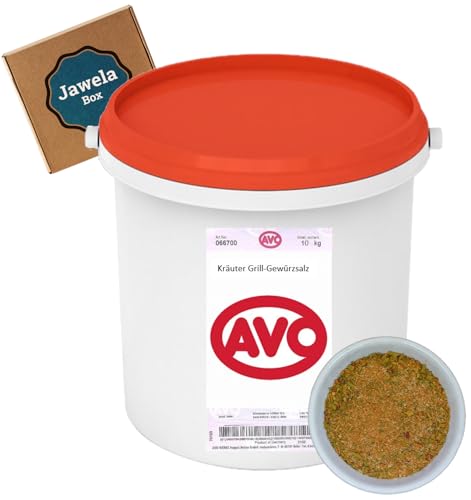 AVO Kräuter Grill Gewürzsalz 10 kg Eimer - Jawela Box - 10 kg Gewürzsalz Grillen Steak, Fleisch, Fisch und Gemüse - aus natürlichen Zutaten – Großpackung Gastronomie Catering Veranstaltungen von Jawela