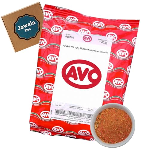 AVO Mirakel Würzung Montana 1kg - Jawela Box - Gewürzsalz Gewürzmischung Paprika Zwiebel Kümmel Rotwein - Metzgergewürz Fleisch – Großpackung von Jawela