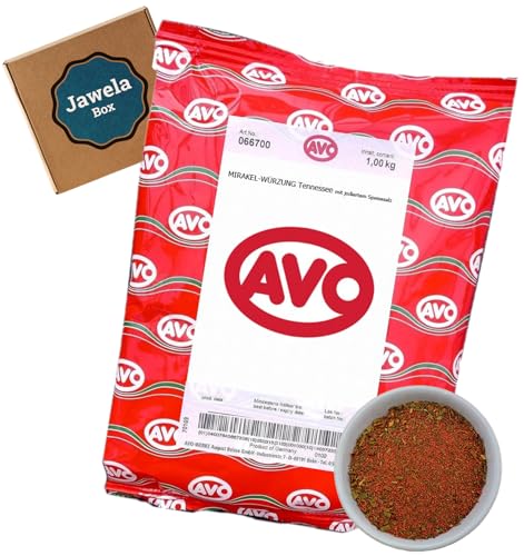 AVO Mirakel Würzung Tennessee 1kg - Jawela Box - Gewürzsalz Gewürzmischung Paprika Pfeffer Kräuter Zwiebel Kümmel - Metzgergewürz für Fleisch, Steaks, Burger – Großpackung von Jawela