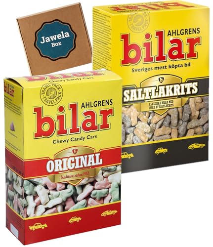 Ahlgrens bilar travel pack 2er Mix Set - 1x Original 400g & 1x Salzlakritz 390g - Jawela Probier Set - Großpackung Marshmallows Schaumgummi Schaumzucker Autos Original & Saltlakrits aus Schweden von Jawela