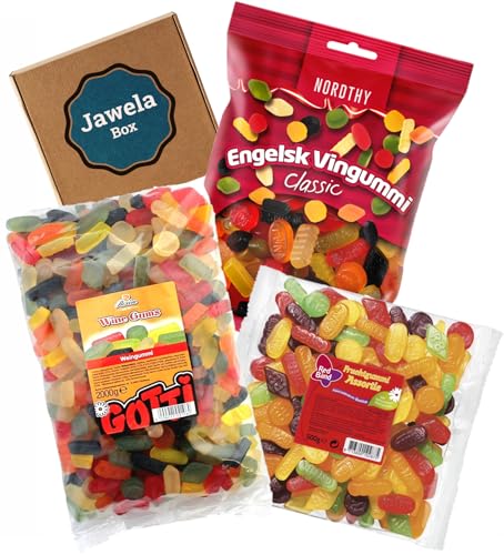 English Winegums XXL Mix Set 3,4 kg 3 Tüten: Nordthy Engelsk Vingummi + Rexim Winegums + Red Band Fruchtgummi Assortie -Jawela Box- Englisches Weingummi Probierset Großpackung von Jawela