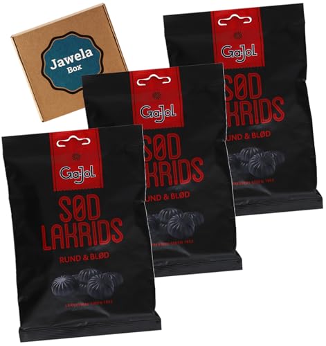 Ga-Jol Lakritz Sød 3er Pack 3 x 140g - Original dänisches Gajol Lakritz süß Sød Lakrids - Jawela Box - rund & weich, Süßlakritz von Jawela