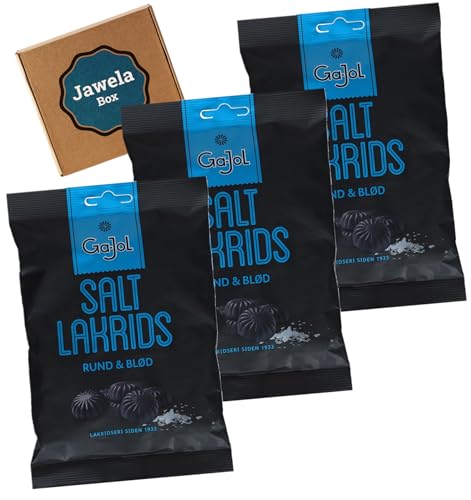 Ga-Jol Salt Lakrids 3er Pack 3 x 140g - Original dänisches Gajol Lakritz - Jawela Box - rund & weich, extra stark gesalzen, Extra starkes Salzlakritz von Jawela