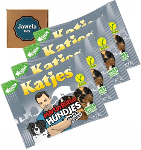 Katjes Martin Rütter HUNDJES 4er Set 4 x 175g - Jawela Set - 700g "Der Hundeprofi" Martin Rütter Hundjes Lakritz - vegan - Lakritz Party Set – Geburtstag - Hundeliebhaber Geschenk von Jawela