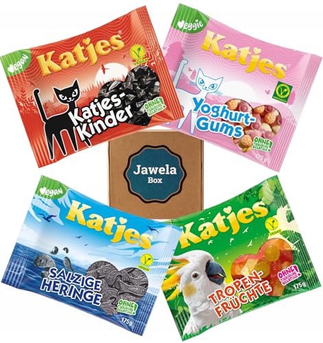 Katjes Mix Set 4 x 175g - Katjes-Kinder, Yoghurt Gums, Salzige Heringe, Tropen Früchte - 700g Katjes Favouriten Probierpaket - Jawela Set - vegan - Party Set – Geburtstag von Jawela