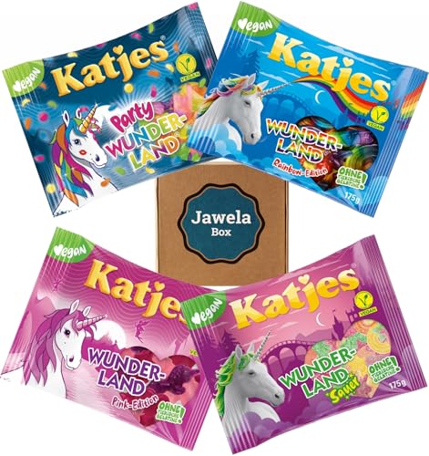 Katjes Wunderland Mix Set 4 x 175g - Party, Rainbow Edition, Pink Edition und sauer - Jawela Set - 700g Probierpaket - vegan - Weingummi Fruchtgummi Party Set - Geburtstag von Jawela