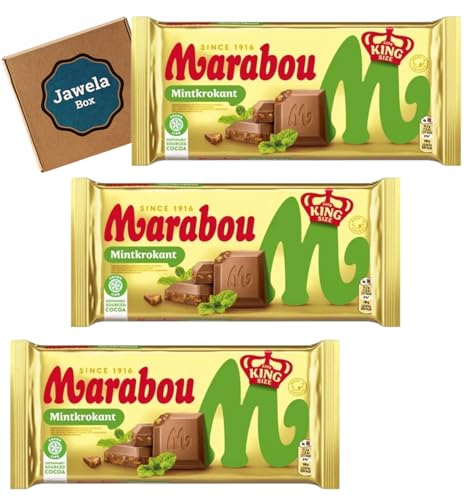 Marabou Mintkrokant Minze Krokant Schokolade 3er Set - 3 x XXL Tafel 220g - Jawela Set - Großpackung - Rainforest Alliance zertifiziert von Jawela