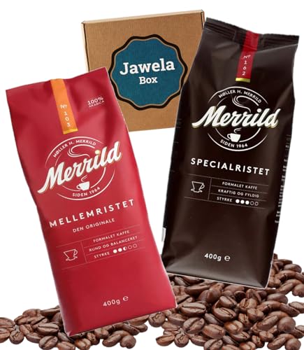 Merrild Kaffee Probierset Original Rot Nr. 103 + Spezial Nr. 162 2x 400g - Jawela Mix Set - Filterkaffee, gemahlener Kaffee - Merrild Kaffe Rød Originale + special specialristet - Geschenk Mix Set von Jawela