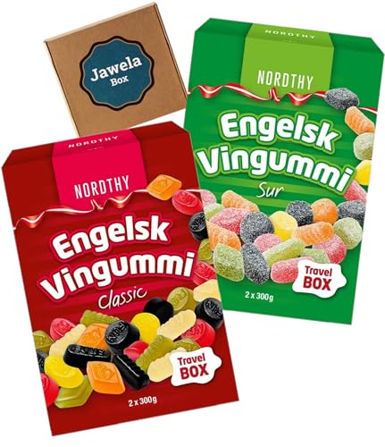 Nordthy Englisches Weingummi Mix Set classic & sour 1200g - 600g classic + 600g sauer - Jawela Mix Set - Original engelsk vingummi english winegums - Großpackung Travel Box von Jawela