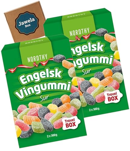 Nordthy Englisches Weingummi sauer sour 2er Pack 1200g - 2 x 600g - Jawela Set - Original engelsk vingummi sur - english winegums - Großpackung Travel Box von Jawela