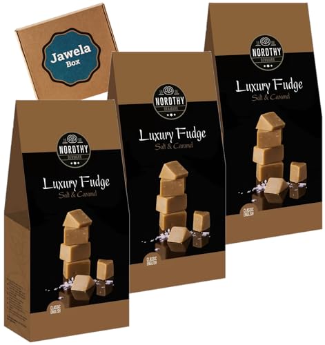 Nordthy Luxury Fudge Salt & Caramel 3 x 150g - Jawela Set - Nordthy Luksus Fudge gesalzenes Karamell Weichkaramell Toffee Salzkaramell von Jawela