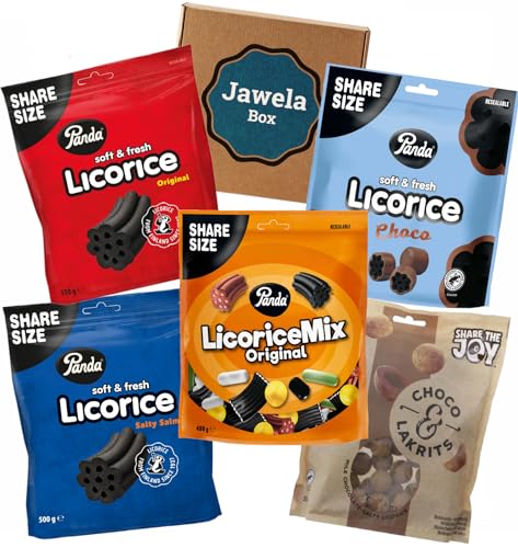 Panda Lakritz Probierset mit 5 Beuteln verschiedener Sorten - Über 2kg Panda Lakrits Mix Probierpaket - Jawela Box - Liquorice Mix von Jawela