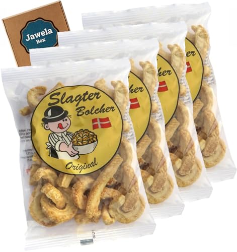 Slagter Bolcher Speckkrusten Schweineschwarten Original 4 x 90g - Protein Eiweiß Chips - Kohlenhydratarm Low Carb No Carb - Original aus Dänemark - Jawela Set von Jawela